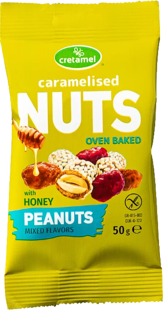 Caramelised Peanuts Mix (Sesame – Caramel – Strawberry) 50g – Caramelised Nuts